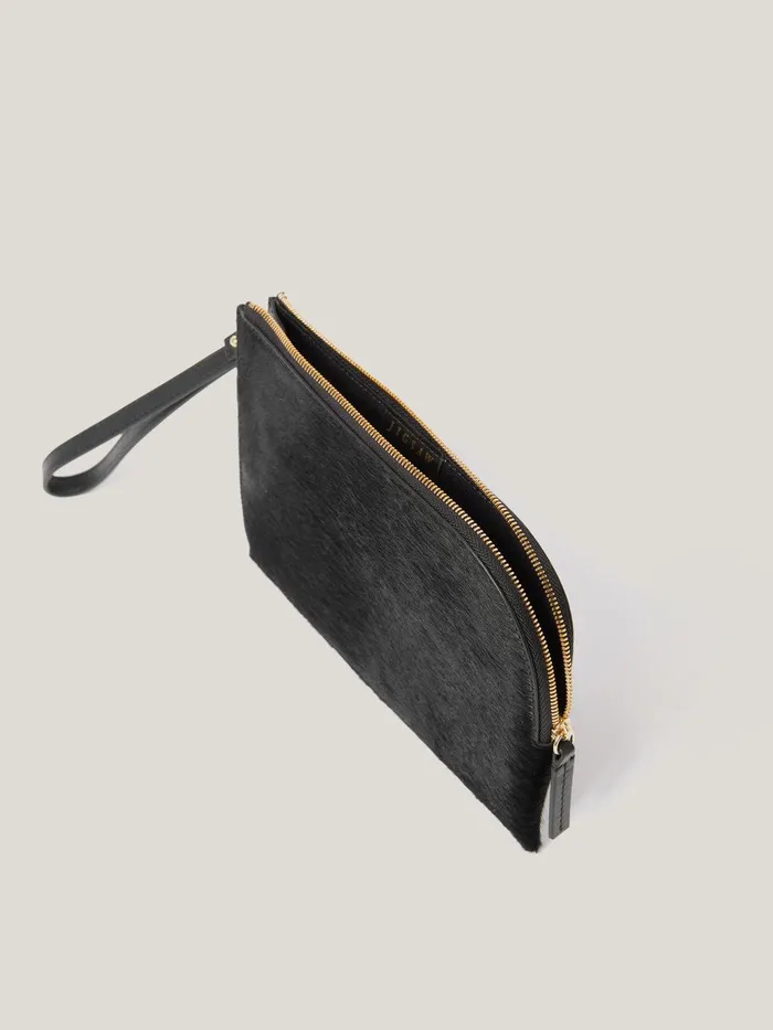 Women Sophia Calf Hair Pouch Black Jigsaw Bags