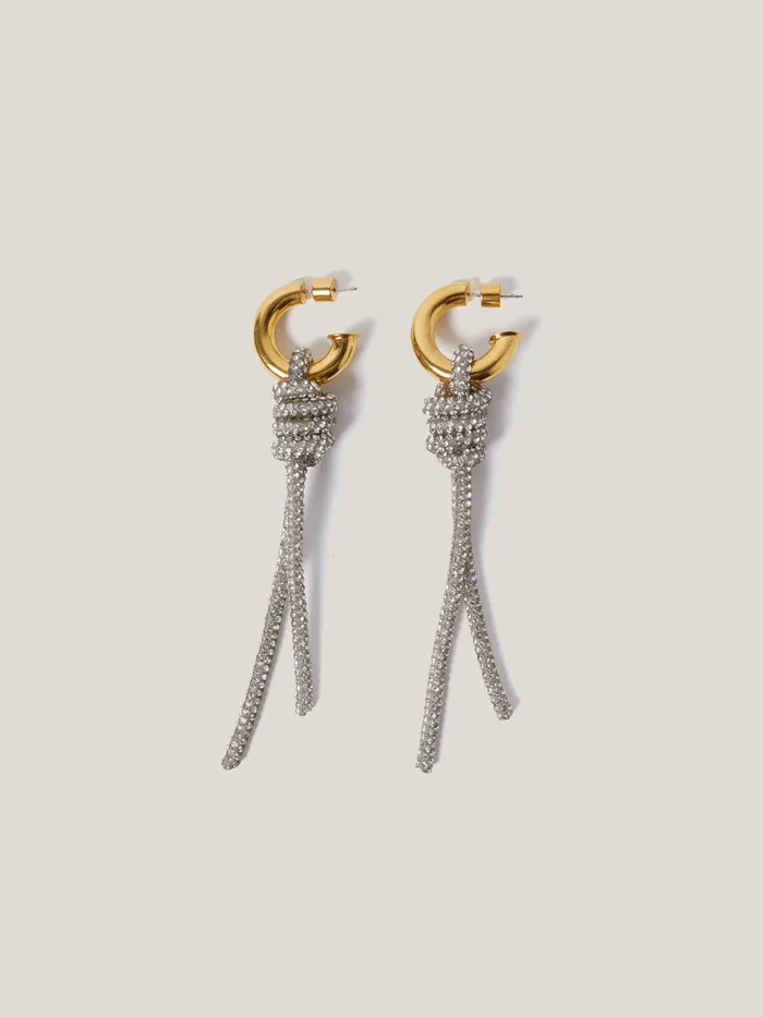Women Sparkle Cord Earring Silver Jigsaw Party