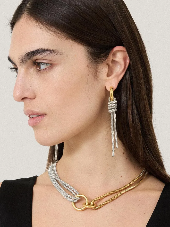 Women Sparkle Cord Earring Silver Jigsaw Party