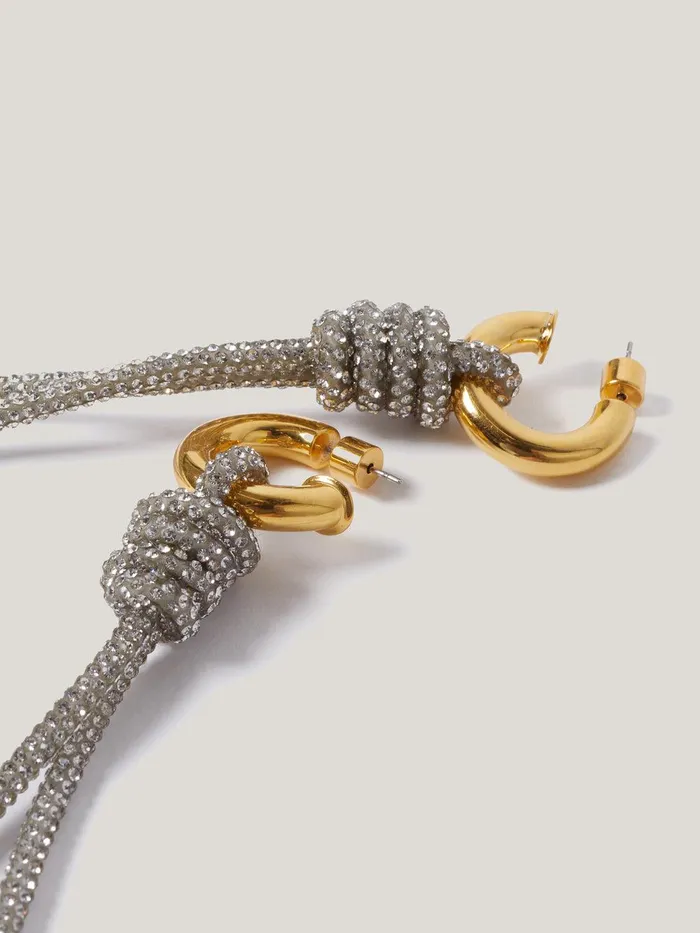 Women Sparkle Cord Earring Silver Jigsaw Party