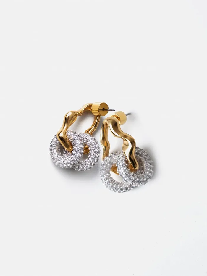 Women Sparkle Loop Earrings Gold Jigsaw Jewellery