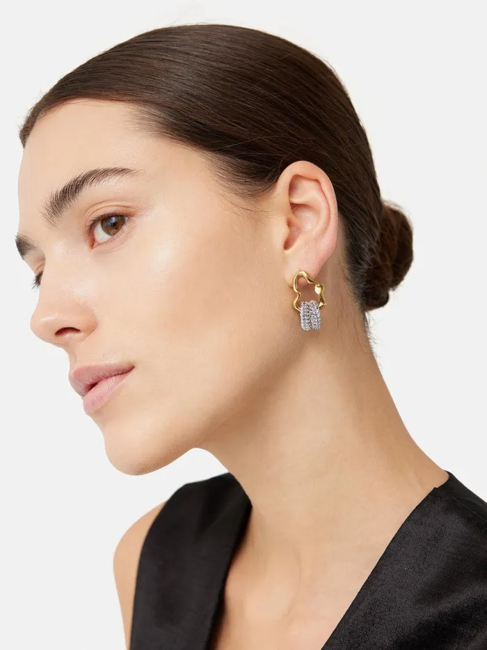 Women Sparkle Loop Earrings Gold Jigsaw Jewellery