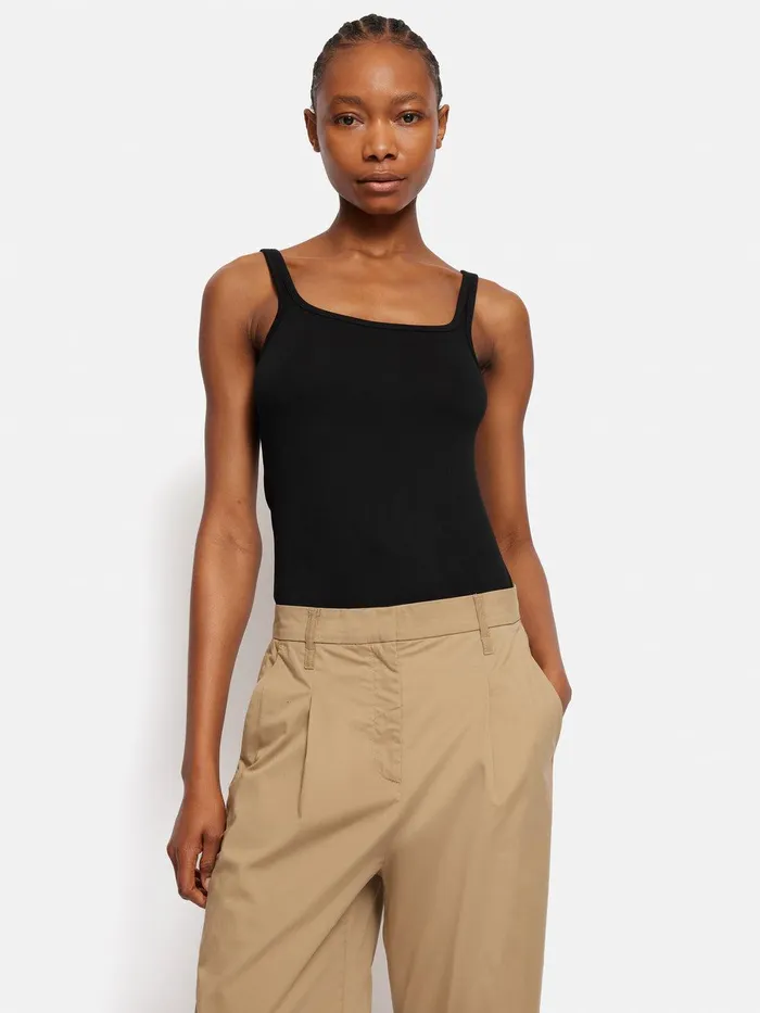 Women Square Neck Layering Tank Black Jigsaw Shirts and Tops