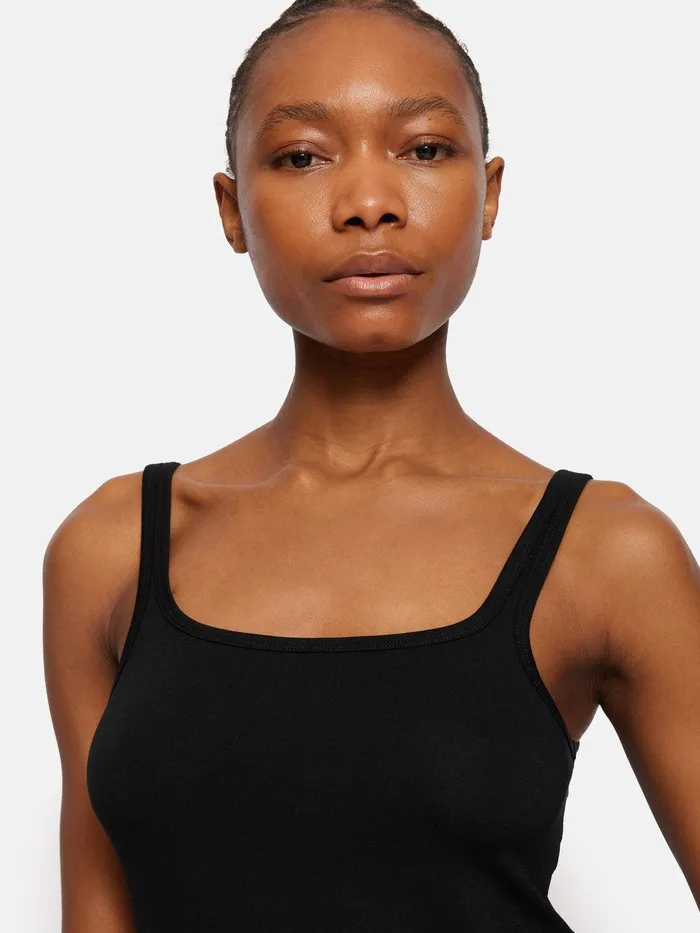 Women Square Neck Layering Tank Black Jigsaw Shirts and Tops