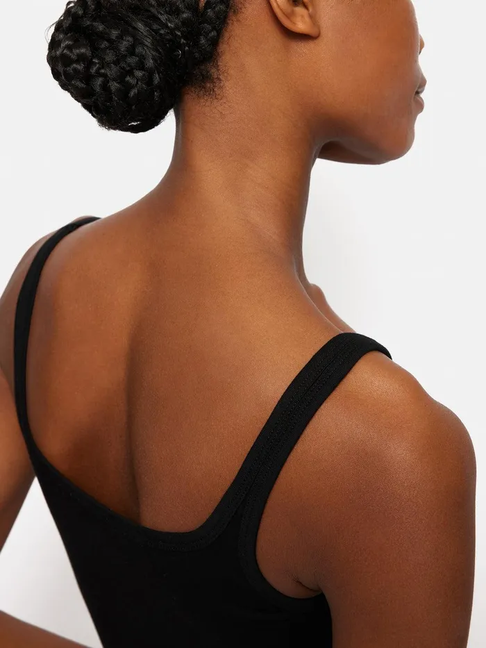 Women Square Neck Layering Tank Black Jigsaw Shirts and Tops