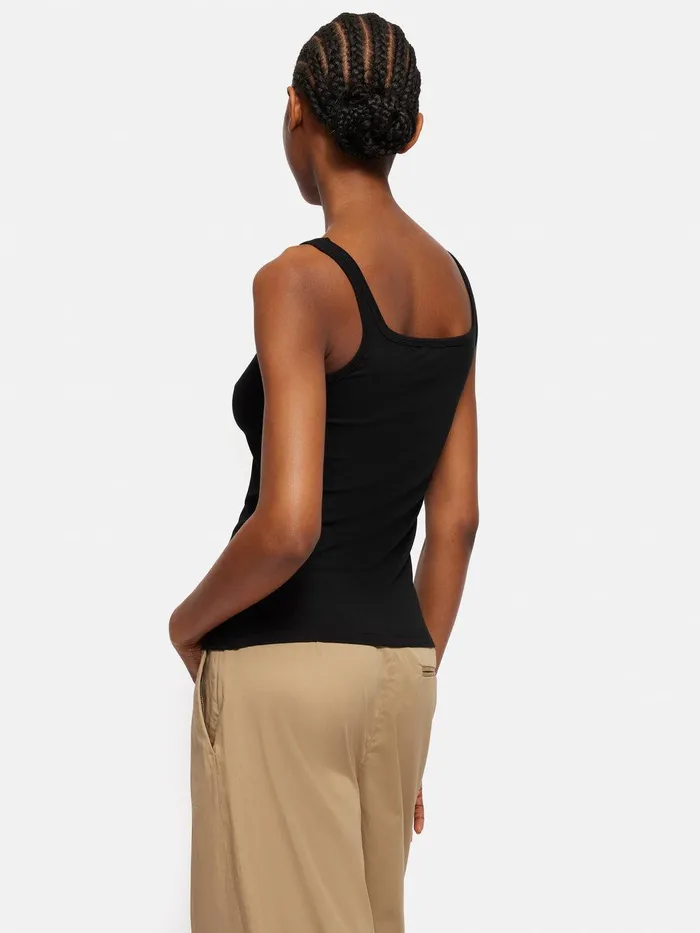 Women Square Neck Layering Tank Black Jigsaw Shirts and Tops