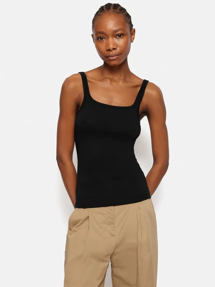 Women Square Neck Layering Tank Black Jigsaw Shirts and Tops