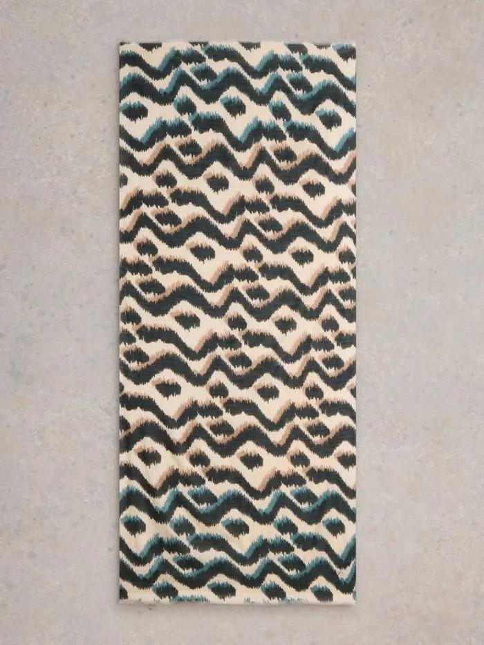 Women Squiggle Ikat Print Scarf Natural Multi White Stuff Scarves