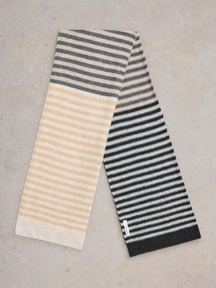 Women Stripe Knitted Scarf Natural Multi White Stuff Scarves Women Stripe Knitted Scarf Natural Multi White Stuff Scarves