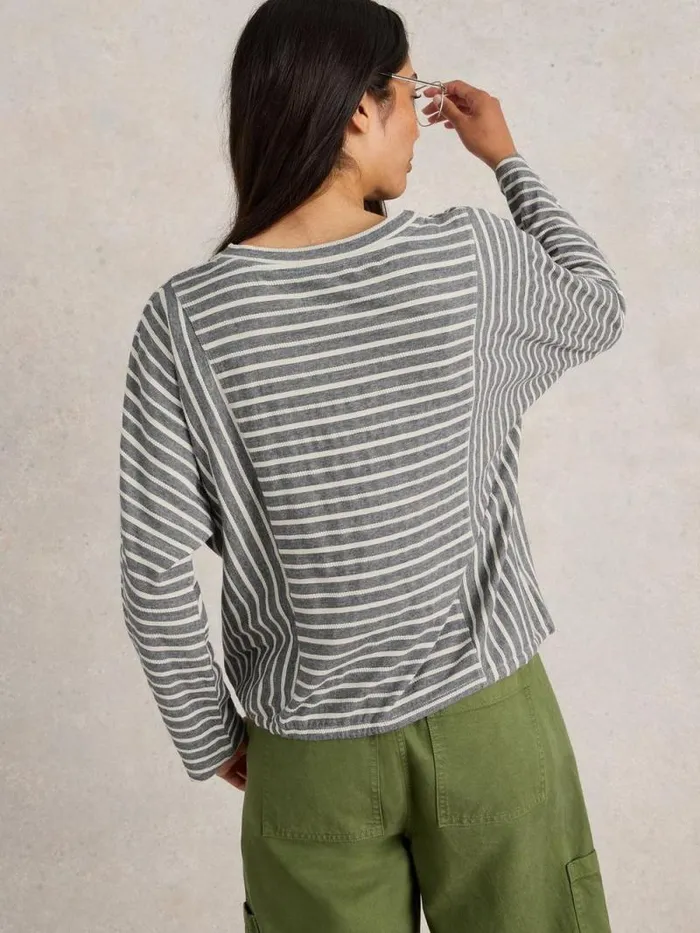Women Stripe Tie Hem Top Grey Multi White Stuff Tops and Tees