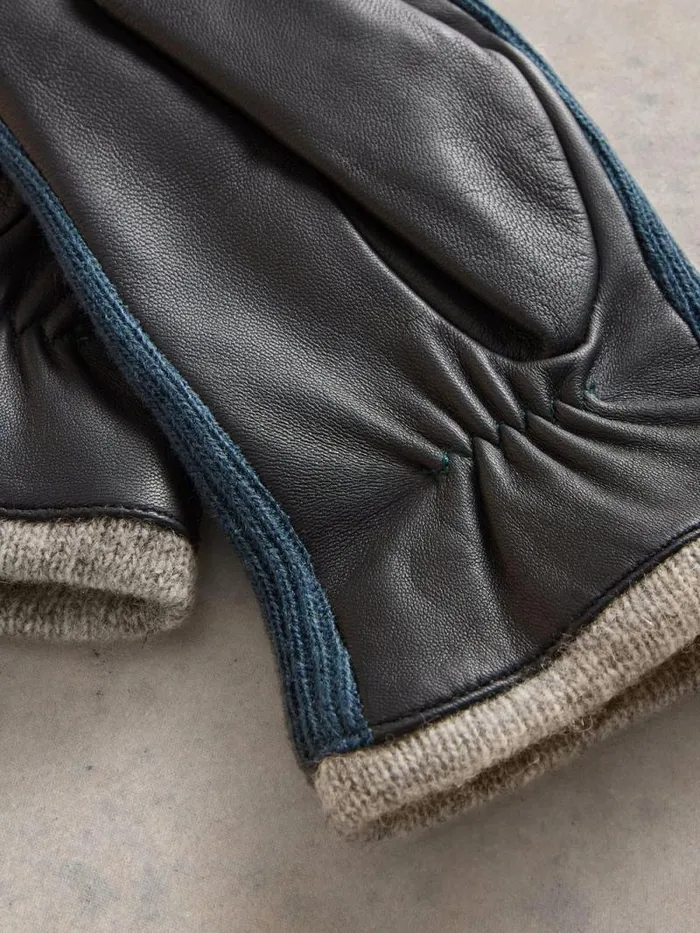 Women Suede Knitted Mitten Dark Navy White Stuff Hats and Gloves