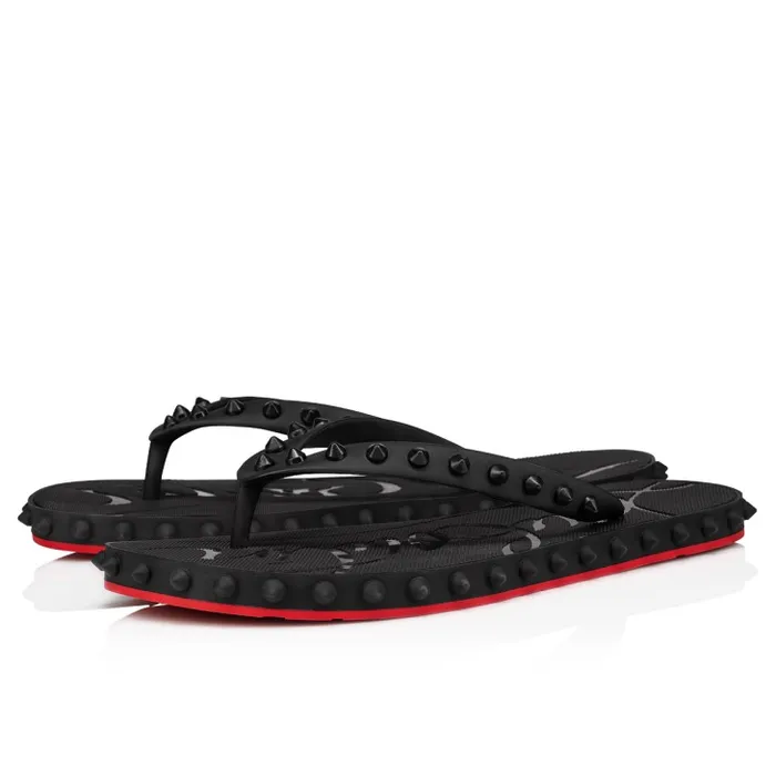 Women Super Loubi Flip Thongs 8211 Rubber 8211 Black Christian Louboutin Flats and Loafers