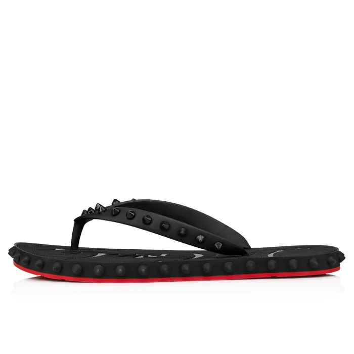 Women Super Loubi Flip Thongs 8211 Rubber 8211 Black Christian Louboutin Flats and Loafers