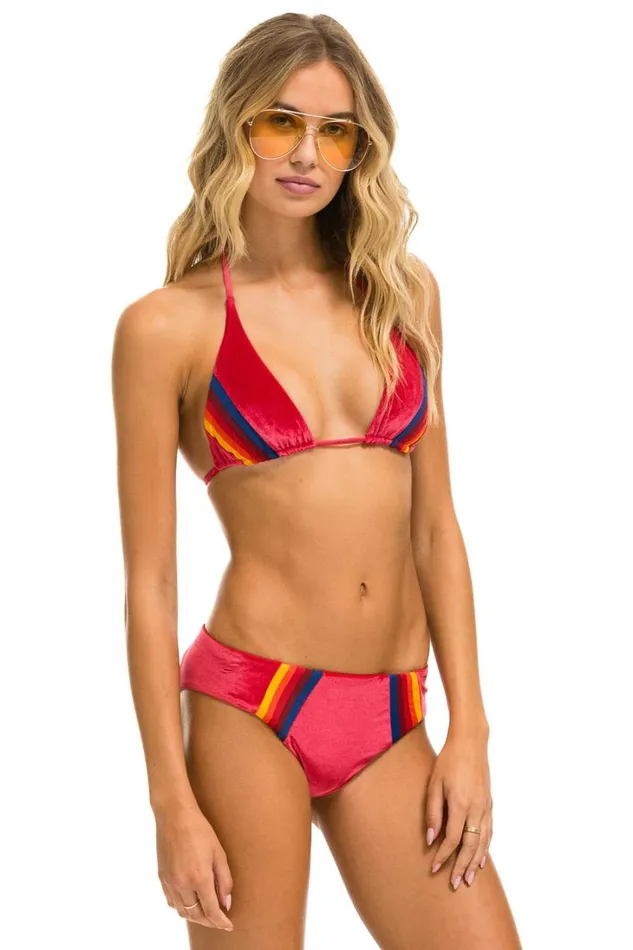 Women Swim Aviator Nation VELVET TRIANGLE BIKINI TOP 8211 RED