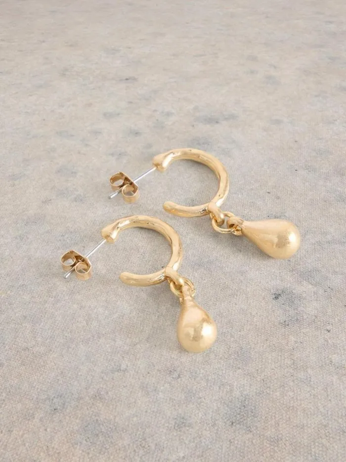 Women Teardrop Earring Gold Tone Metallic White Stuff Jewellery