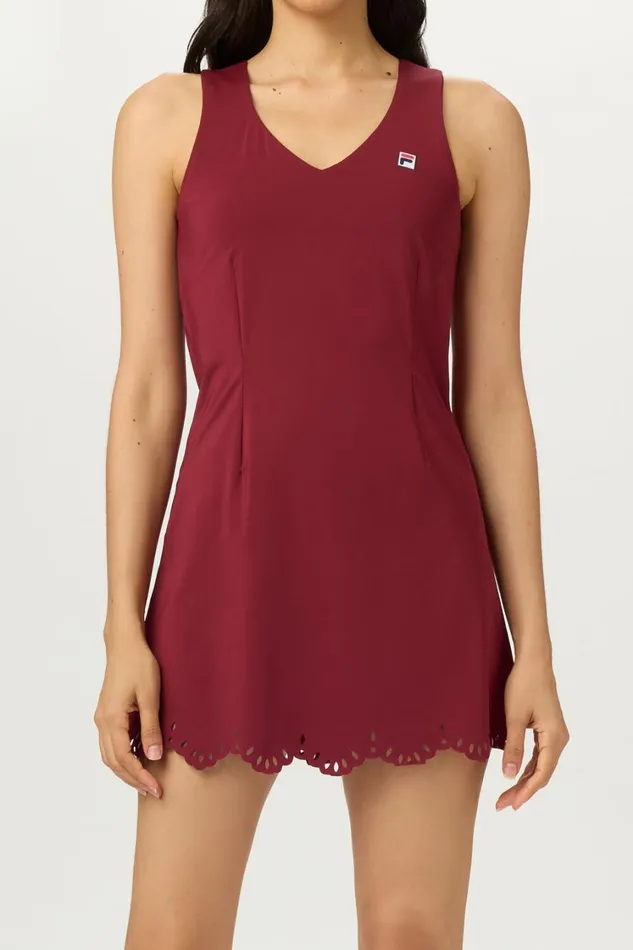 Women Tennis Fila Lasercut Dress 600 Cabernet Women Tennis Fila Lasercut Dress 600 Cabernet