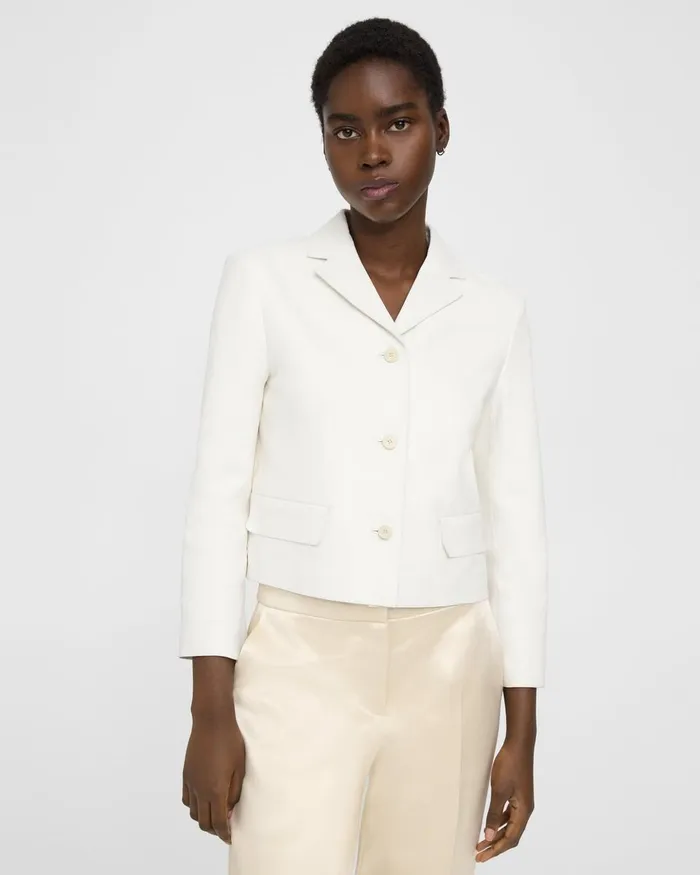 Women Theory Blazers Jackets Cropped Jacket In Leather White