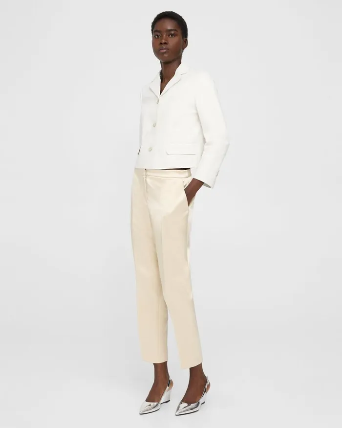 Women Theory Blazers Jackets Cropped Jacket In Leather White