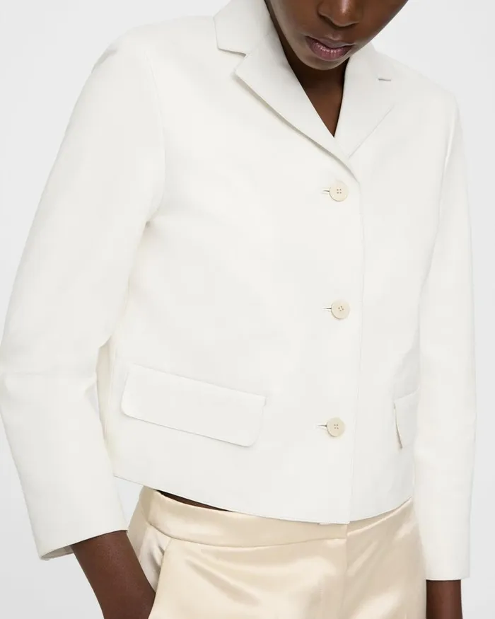 Women Theory Blazers Jackets Cropped Jacket In Leather White