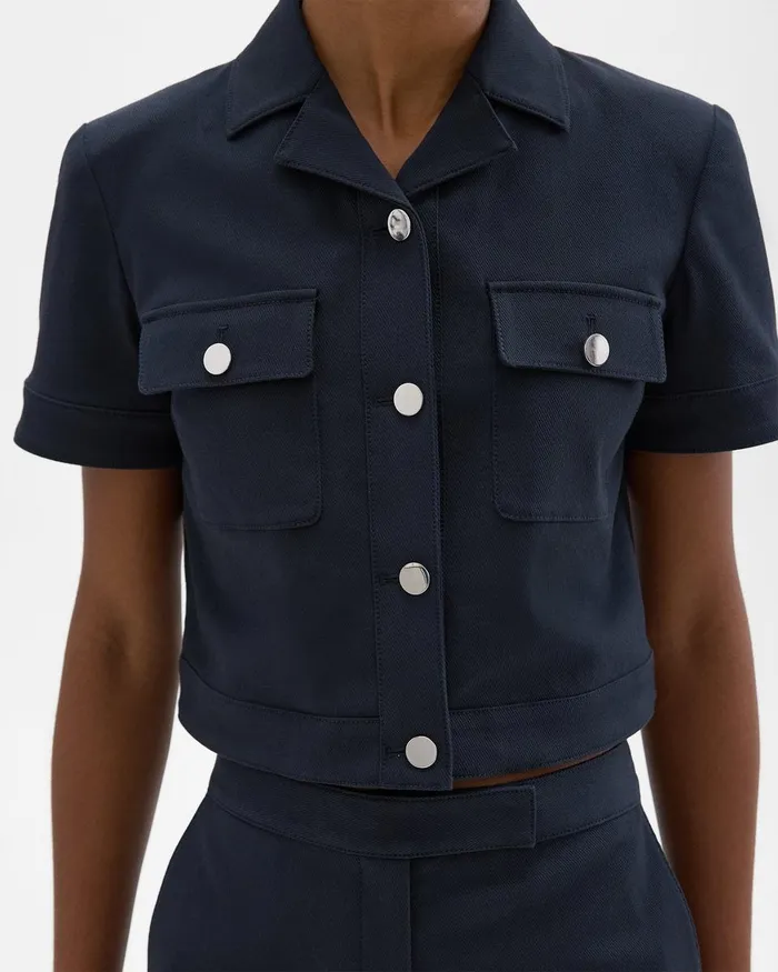 Women Theory Blazers Jackets ShortSleeve Military Shirt In Neoteric Twill Dark Navy