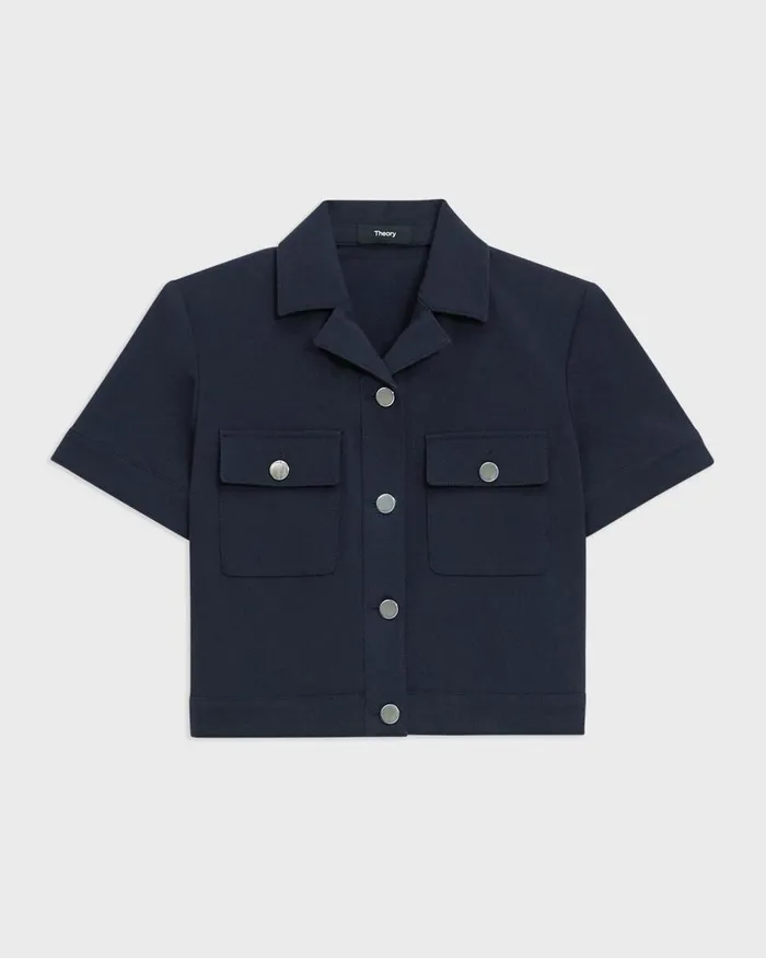 Women Theory Blazers Jackets ShortSleeve Military Shirt In Neoteric Twill Dark Navy