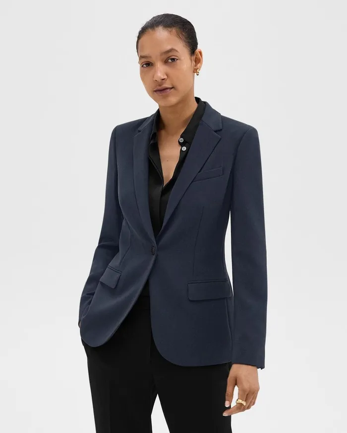 Women Theory Blazers Jackets Staple Blazer In Admiral Crepe Nocturne Navy