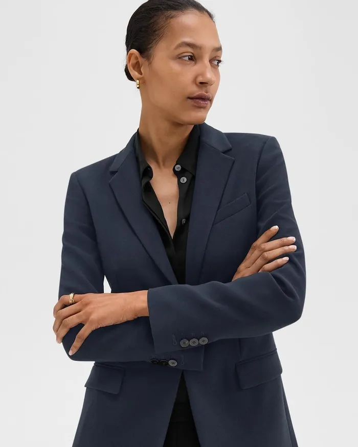 Women Theory Blazers Jackets Staple Blazer In Admiral Crepe Nocturne Navy