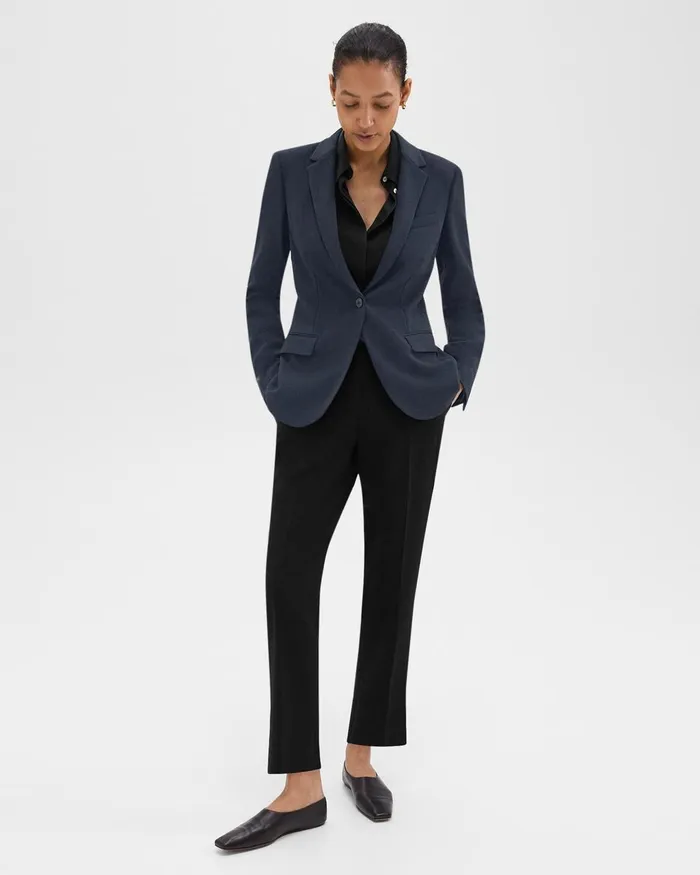 Women Theory Blazers Jackets Staple Blazer In Admiral Crepe Nocturne Navy