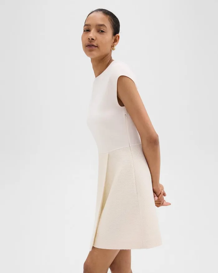 Women Theory Dresses Combo Mini Dress In Tweed Ivory