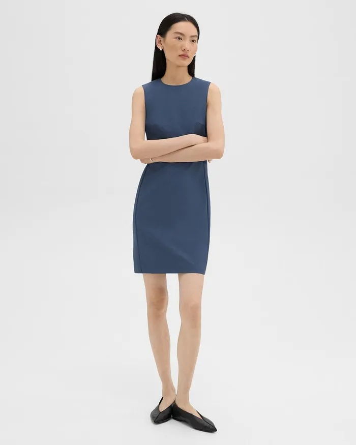 Women Theory Dresses Sleeveless Fitted Dress In Good Wool Ash Blue
