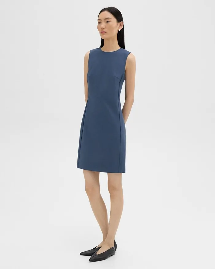 Women Theory Dresses Sleeveless Fitted Dress In Good Wool Ash Blue