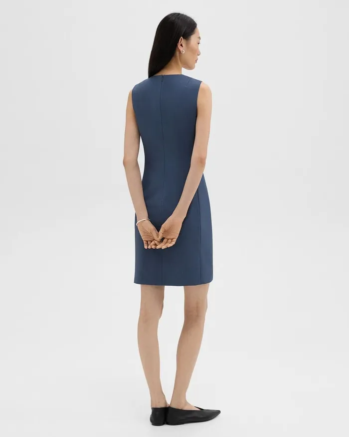 Women Theory Dresses Sleeveless Fitted Dress In Good Wool Ash Blue