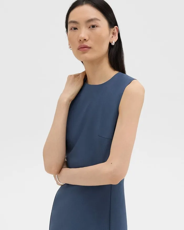 Women Theory Dresses Sleeveless Fitted Dress In Good Wool Ash Blue