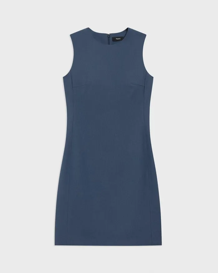 Women Theory Dresses Sleeveless Fitted Dress In Good Wool Ash Blue