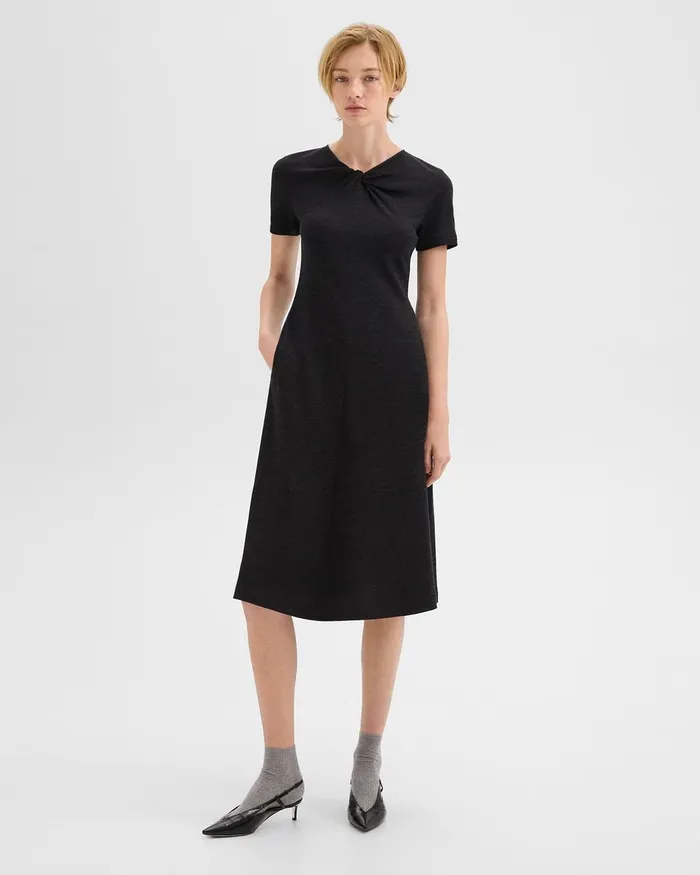 Women Theory Dresses Twisted Midi Dress In ViscoseWool Black Melange