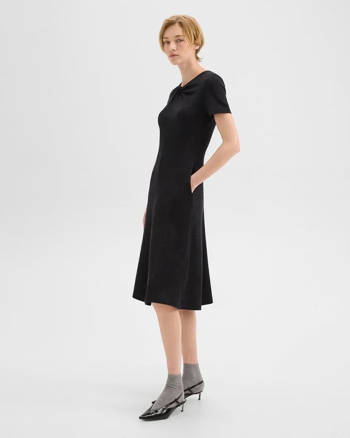 Women Theory Dresses Twisted Midi Dress In ViscoseWool Black Melange