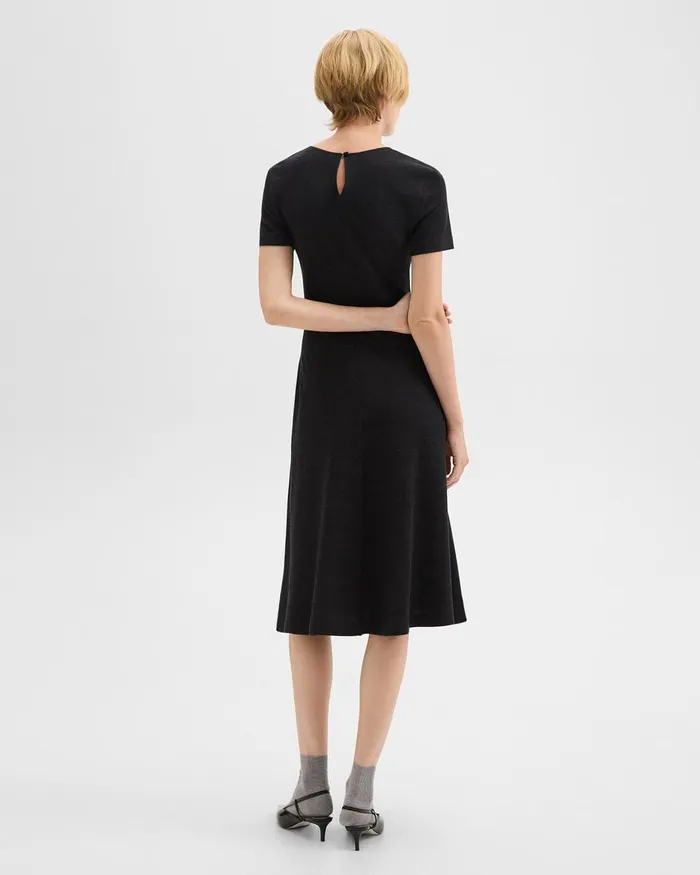 Women Theory Dresses Twisted Midi Dress In ViscoseWool Black Melange