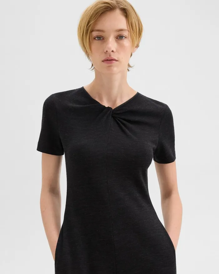 Women Theory Dresses Twisted Midi Dress In ViscoseWool Black Melange