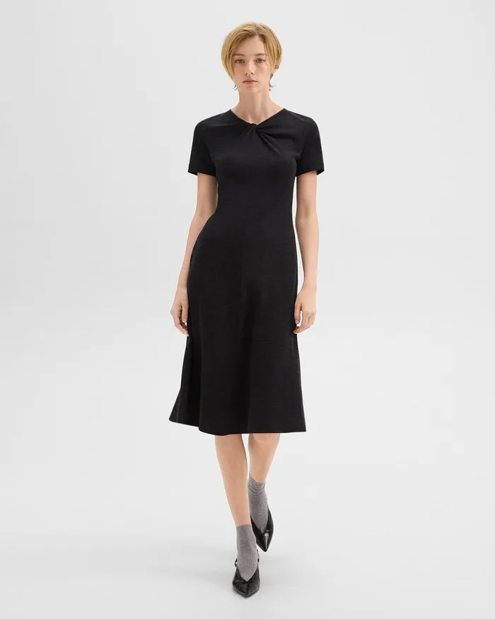 Women Theory Dresses Twisted Midi Dress In ViscoseWool Black Melange