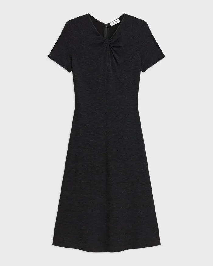 Women Theory Dresses Twisted Midi Dress In ViscoseWool Black Melange