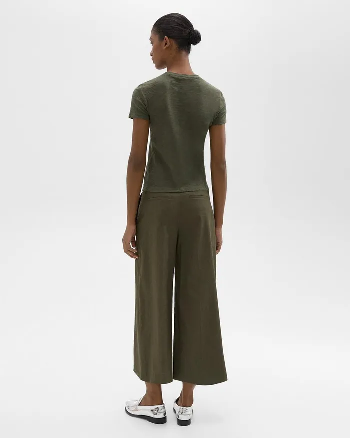 Women Theory Pants Cropped WideLeg Pant In Good Linen Dark Olive