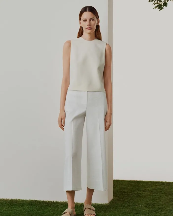 Women Theory Pants Cropped WideLeg Pant In Good Linen Dark Olive