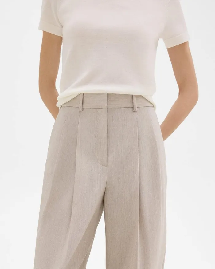 Women Theory Pants Double Pleat Pant In Good Wool Sand Melange