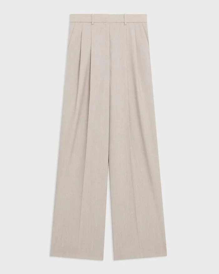 Women Theory Pants Double Pleat Pant In Good Wool Sand Melange