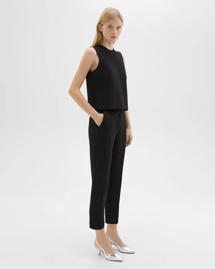 Women Theory Pants HighWaist Slim Crop Pant In Admiral Crepe Black