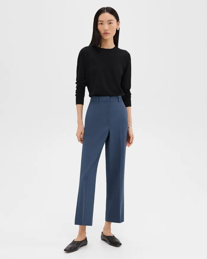 Women Theory Pants HighWaist StraightLeg Pant In Good Wool Ash Blue
