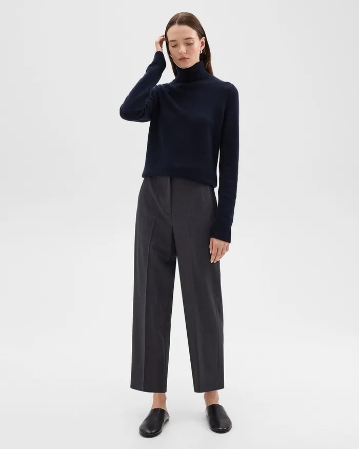 Women Theory Pants HighWaist StraightLeg Pant In Good Wool Charcoal Melange