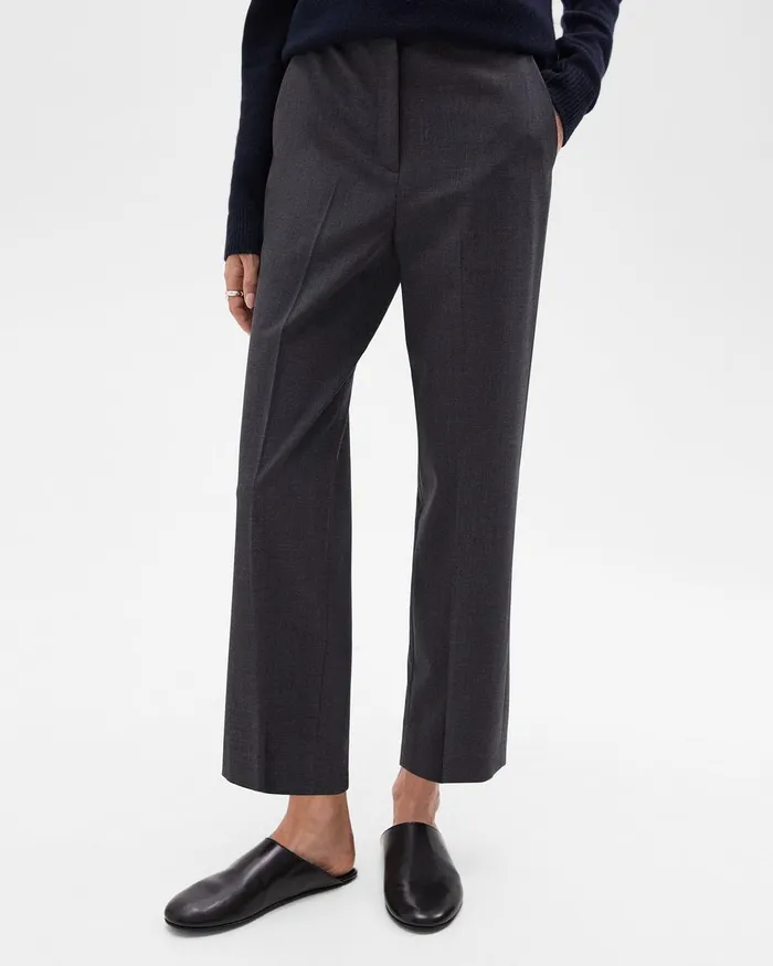 Women Theory Pants HighWaist StraightLeg Pant In Good Wool Charcoal Melange