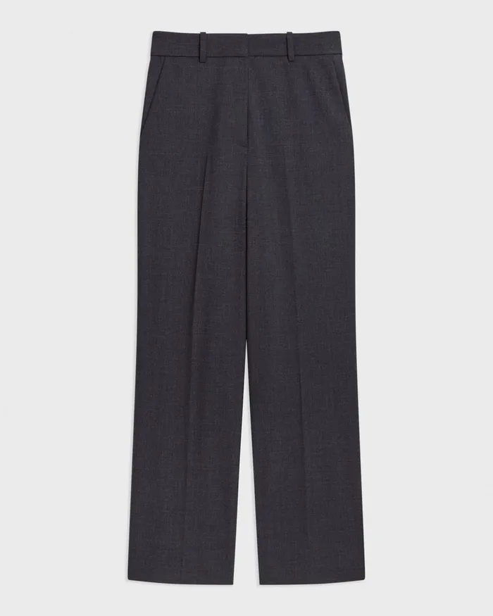 Women Theory Pants HighWaist StraightLeg Pant In Good Wool Charcoal Melange