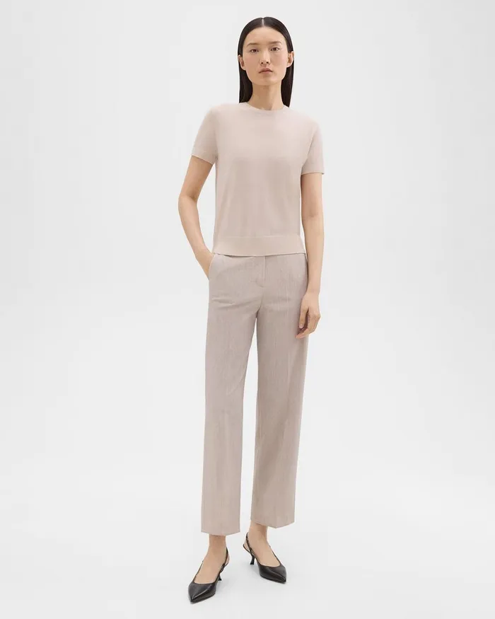 Women Theory Pants HighWaist StraightLeg Pant In Good Wool Sand Melange